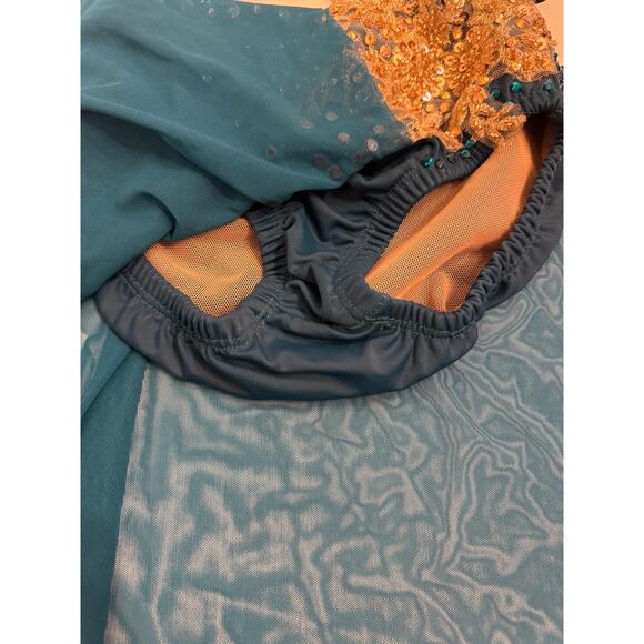 Design Worx Semi-Custom Girls Lyrical 2 Pc Costume Blue Gold Stones Added YL - Picture 3 of 11